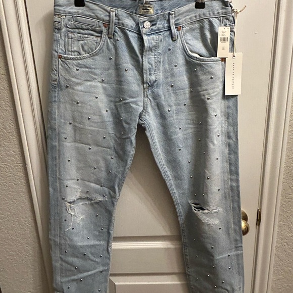 Citizens Of Humanity Denim - Citizens Of Humanity Light Blue Studded Slim Straight Jeans